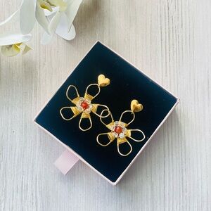 Casual red floral earrings- Tiny hoops earrings